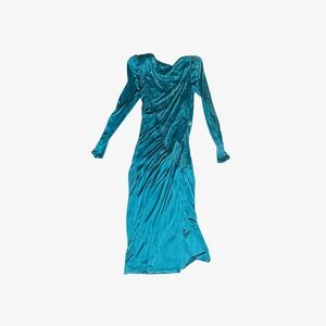 Vintage New Leaf by Samir Teal Sequin Evening Gown Long Sleeve Dress Sz 5/6